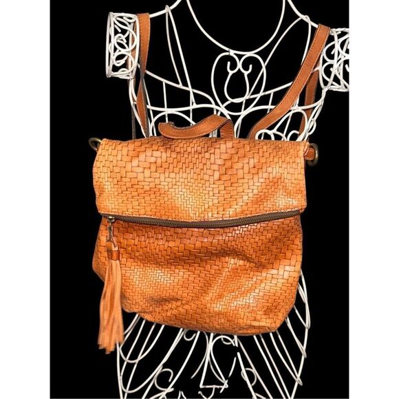 Unique Patricia Nash Brown Braided Leather Convertible Shoulder Bag backpack Ret - Picture 6 of 16